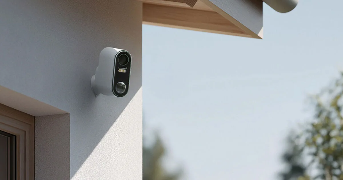 Homematic IP Akku-Außenkamera an einer Hauswand montiert