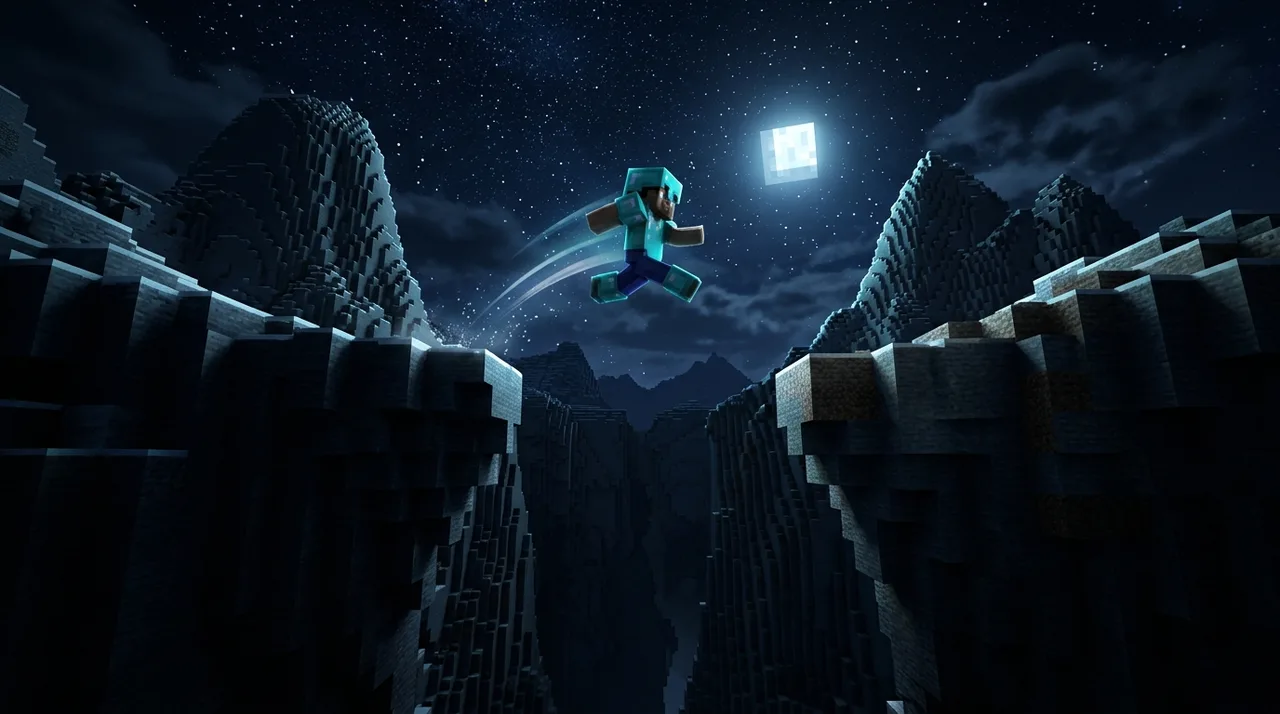 Minecraft Spieler springt über Schlucht